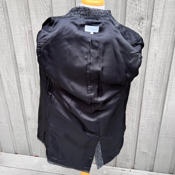 Reiss Wool Cotton Blend Black White Mid-Length Overcoat Coat Jacket - Picture 5 of 8